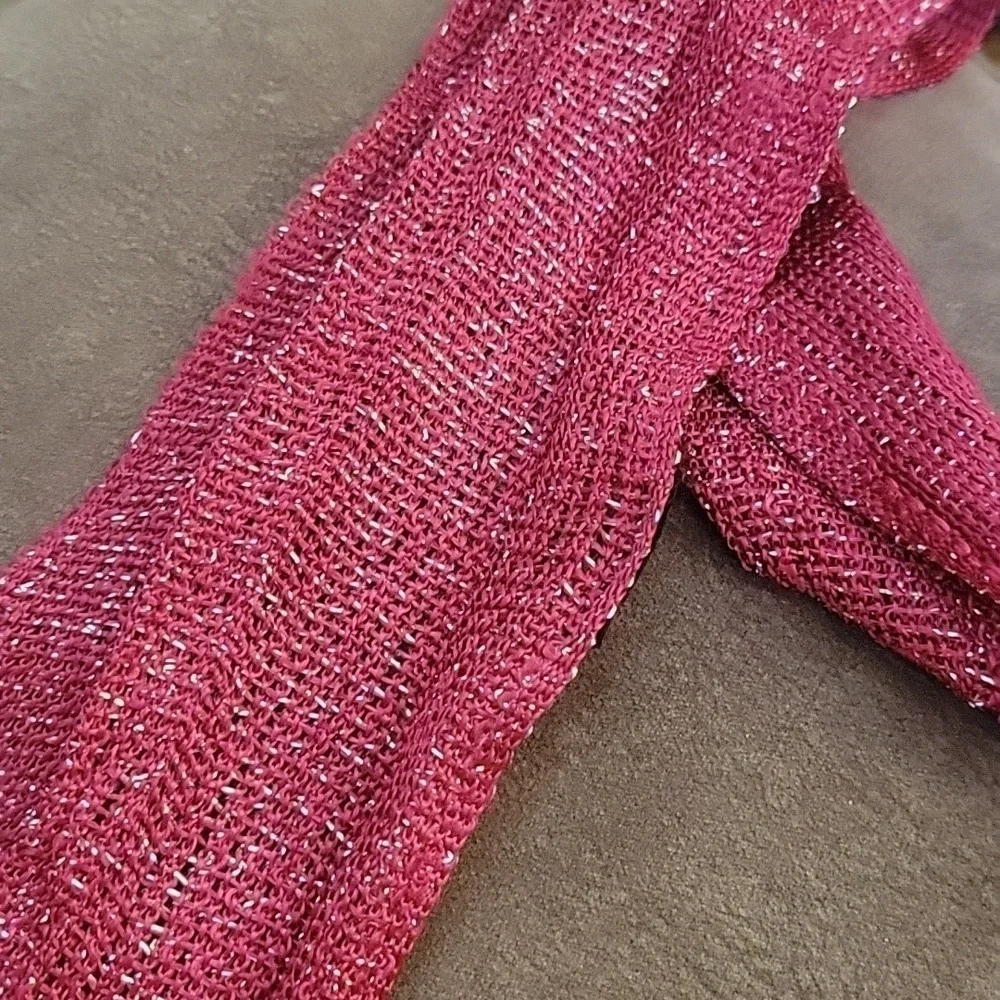 3/$30 VTG Fuscia Metallic Silver Long Skinny Fringe Disco Sash Scarf